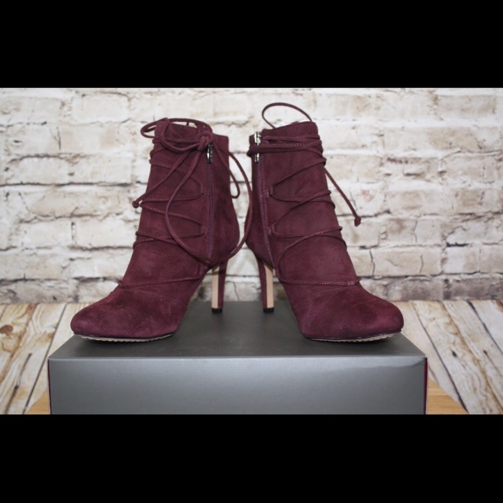 Vince Camuto Burgundy Lace Up Heel Booties